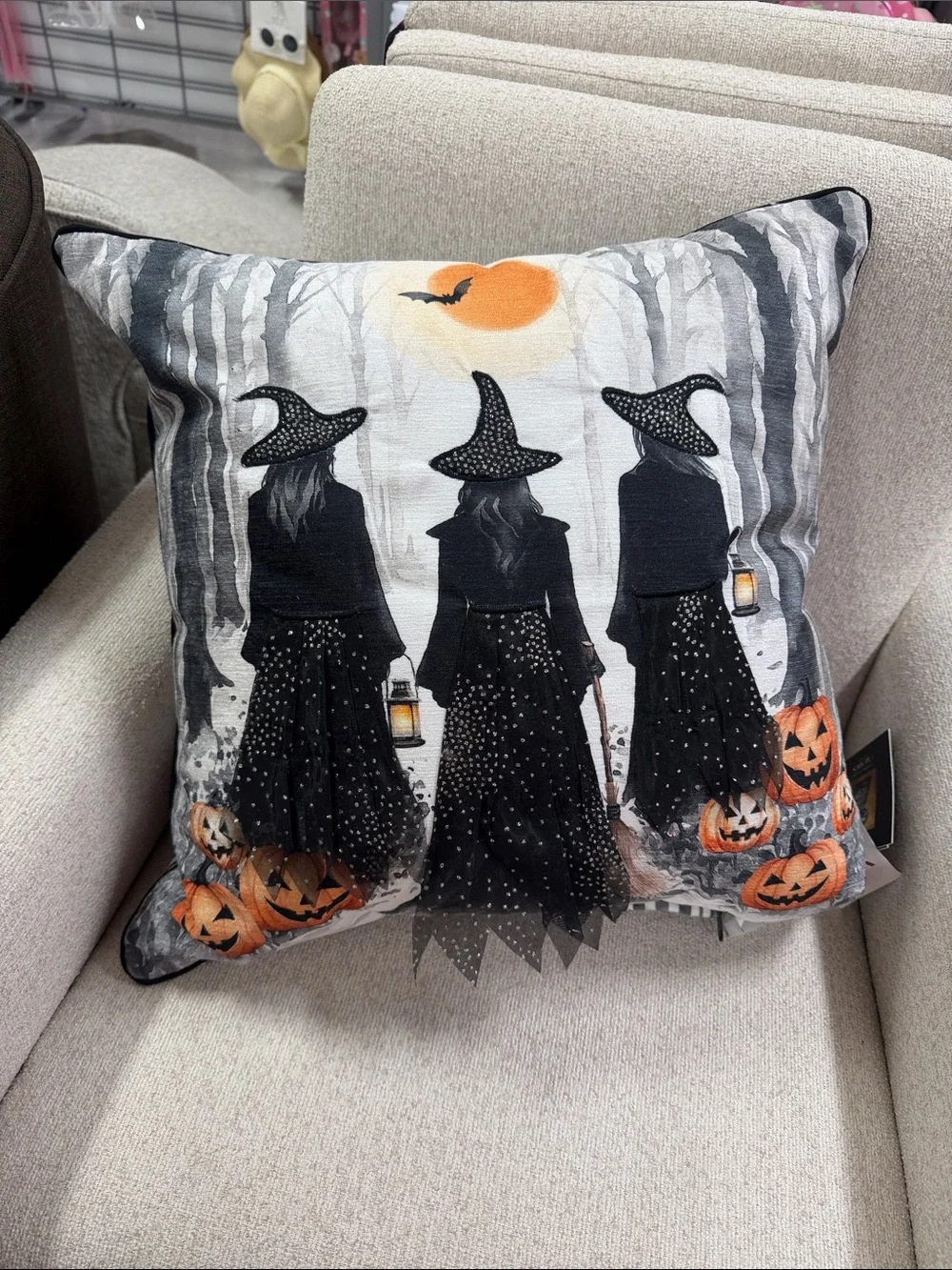 Cynthia Rowley Halloween Witch Trio Pillow in Black and Orange